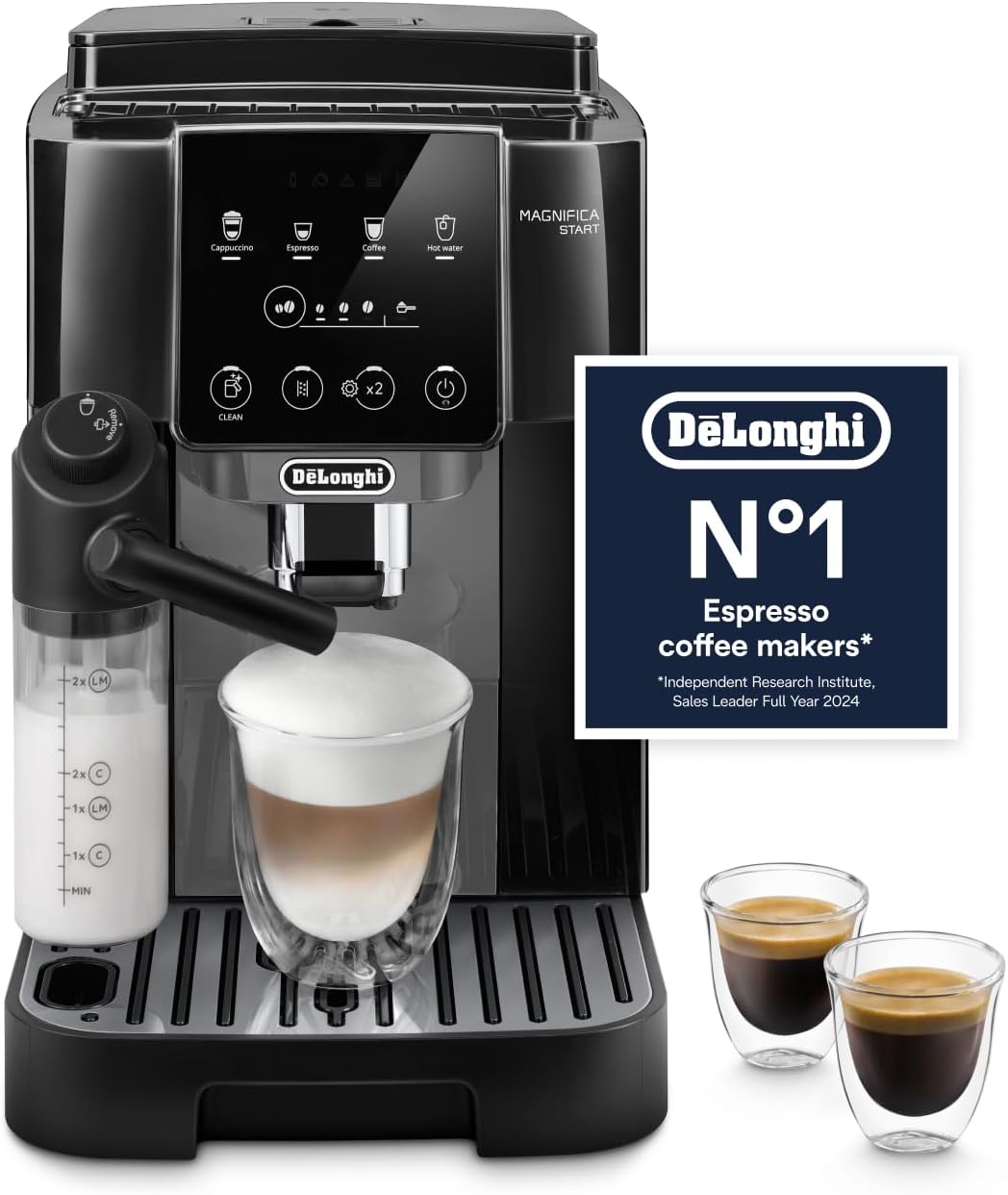 De'Longhi Magnifica Start (ECAM220.60.B)*-,Fully Automatic Bean to Cup Coffee Machine with 4 One-Touch Recipes, Soft-Touch Control Panel, Auto Milk, 1450W, Black