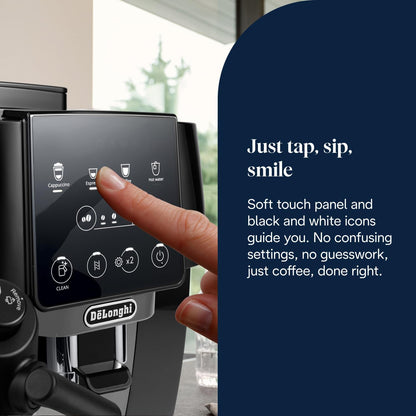 De'Longhi Magnifica Start (ECAM220.60.B)*-,Fully Automatic Bean to Cup Coffee Machine with 4 One-Touch Recipes, Soft-Touch Control Panel, Auto Milk, 1450W, Black