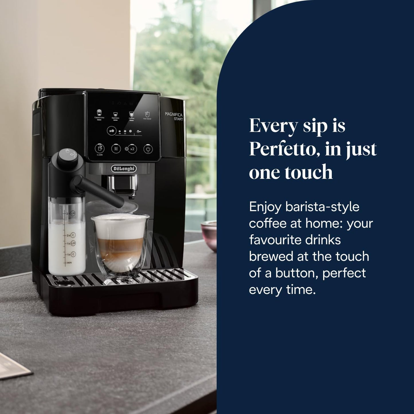 De'Longhi Magnifica Start (ECAM220.60.B)*-,Fully Automatic Bean to Cup Coffee Machine with 4 One-Touch Recipes, Soft-Touch Control Panel, Auto Milk, 1450W, Black